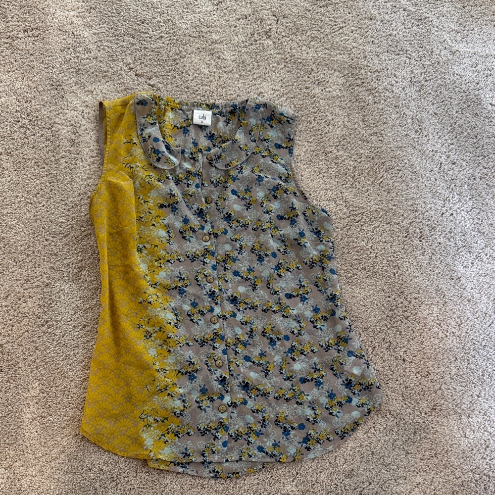CAbi Floral Button-Up Tank Top - Yellow and Gray